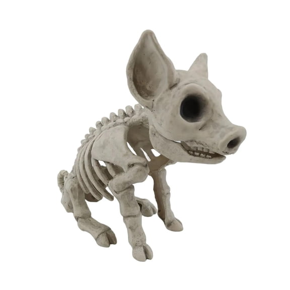Seasons 9.5 in Sitting Pig Plastic Skeleton Tabletop Decoration - Off-White