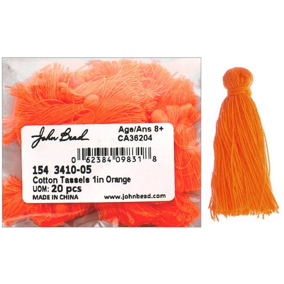 John Bead Tassel 1" Cotton 20pc Orange