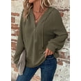 thumbnail image 4 of V-neck Long Sleeve Casual Hoodie Pullover (S, DarkBlue), 4 of 9