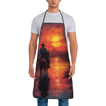 

Gaeub Sunset River Western Cowboy Print Apron for Men and Women Waterproof Apron for Cooking Dishwashing Lab Butcher Dog Grooming