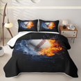 thumbnail image 2 of Feelyou Fire Water Baseball Bed Spread Queen for Boys, Blue Orange Splash Ball Queen Coverlet Set, 3 Pieces, 2 of 7