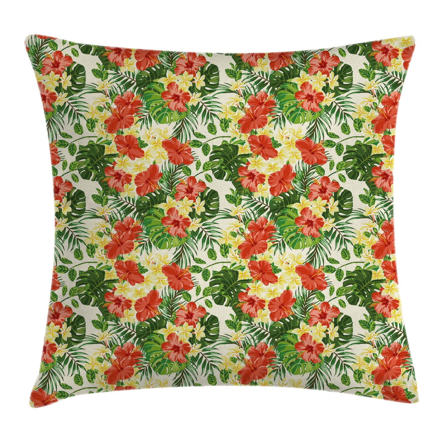 Tropical Throw Pillow Cushion Cover, Exotic Pattern with Plumeria