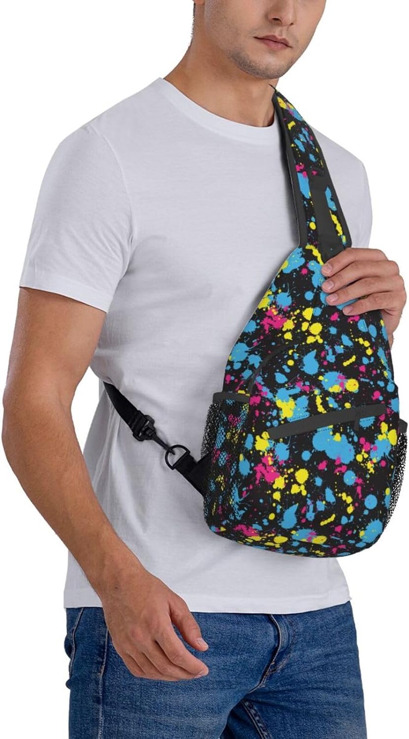 Glow in Dark Neon Splatter Sling Bag Crossbody Hiking Travel Chest Bags Backpack Shoulder Daypack for Women Men