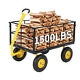 thumbnail image 3 of Heavy Duty Mesh Steel Garden Cart, 1500 Lbs Capacity Folding Utility Wagon with Removable Sides and Wheels for Transporting Gardening Soil Tools and Plants, Black, 3 of 11