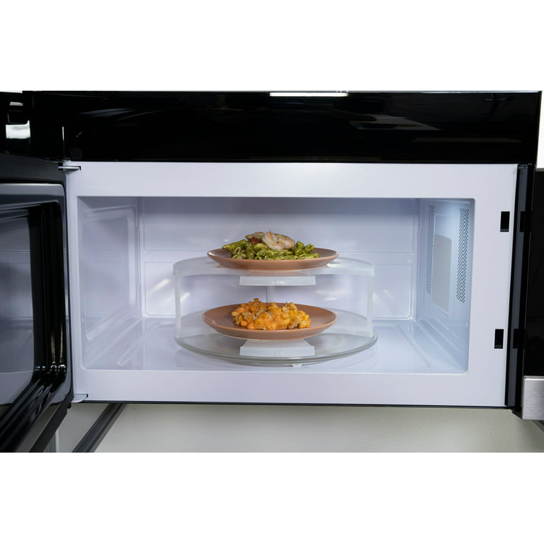DoubleWave 2-in-1, 2-Tiered Sturdy Microwave Plate Stacker and Food Display Heats Two Dinner Plates at Once. No Wilting, BPA and Melamine Free Is