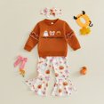 thumbnail image 2 of Linfrsh Fall Outfits for Toddler Girls Halloween Toddler Baby Girl Outfit Fall Clothes Ruffle Long Sleeve Sweatshirt Pullover Tops and Elastic Waist Bell Bottom Pants Set, 2 of 9