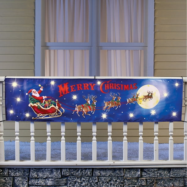 Merry Christmas Santa Sleigh Lighted Banner - Outdoor Christmas Decoration - Walmart.com