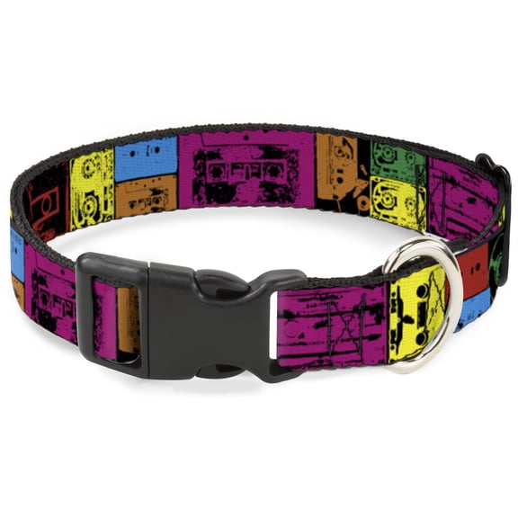 Buckle-Down Pet Collar, Dog Collar Plastic Buckle, Tapes Multi Neon, 7 to 8.5 Inches 0.5 Inch Wide