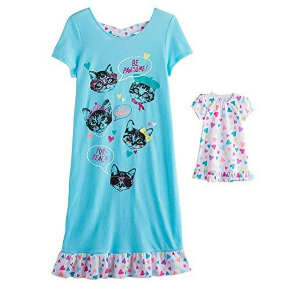 Girl's Kitty Cat Hearts Nightgown with Matching Doll Gown, Size 4