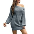 thumbnail image 3 of Meichang Off Shoulder Sweater Dress for Women Fall Winter Casual Lantern Long Sleeve Short Knit Dress Cocktail Party Wedding Guest Pullover Mini Dresses, 3 of 6