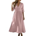 thumbnail image 2 of ClodeEU Women's V Neck 3/4 Sleeve Tiered Midi Dress,Casual Loose Flowy Beach Vacation Dress Pink,Women's Plus L, 2 of 9