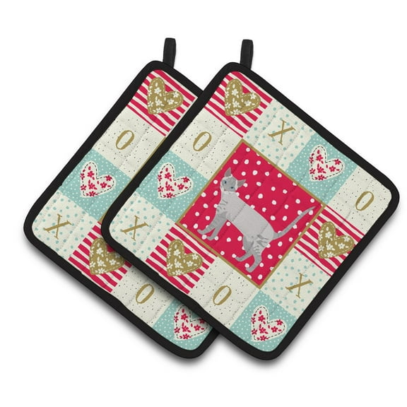 Ojos Azules Cat Love Pair of Pot Holders