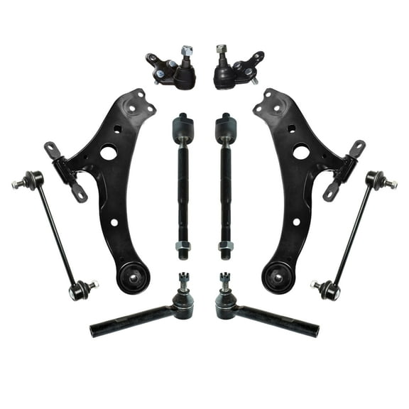 PartsW - 10 Pc Front Lower Control Arms, Sway Bar End Links, Outer & Inner Tie Rod Ends, Lower Ball Joints, Suspension Kit for Lexus RX330, RX350, Toyota Highlander