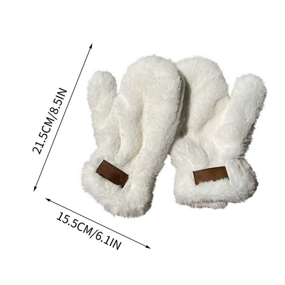 Oggfader Faux Rabbit Fur Winter Gloves - Warm Windproof Cute Plush Mittens for Women & Teen Gi-rls