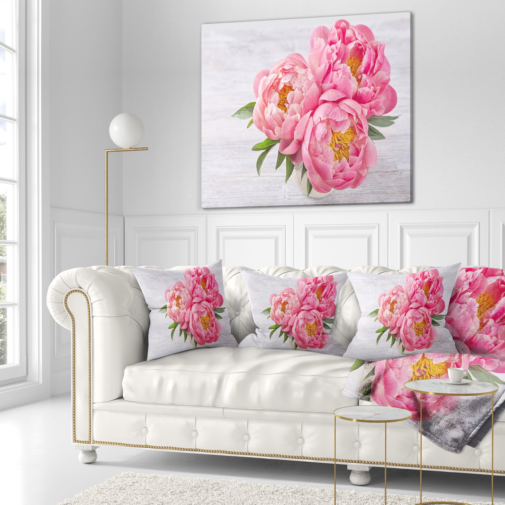Designart Bunch of Peony Flowers In Vase - Floral Throw Pillow - 16x16