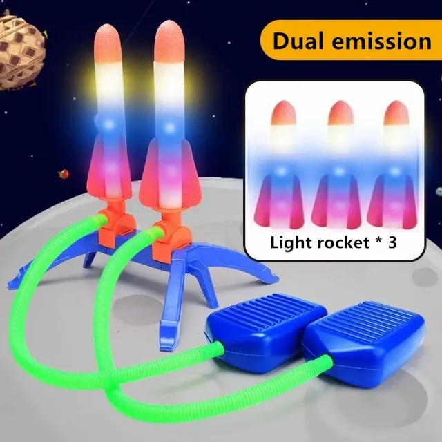 Children's light-emitting toy twin rocket launcher with 3 lights flashing foam rockets and solid launcher bracket Funny outdoor toys suitable for boys and girls over 3 years old gift toysTwo-person Rocket LauncherNosize Gao Jinjia unisex