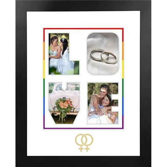 Celebration Frames SSVSWG02 LGBTQ Pride Wedding Love Snapshot Photo Frame with White & Rainbow Mat -Gold Interlocking Woman