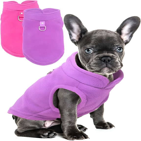 GASTROPOD 2 Pack Dog Sweater with Leash Ring Winter Warm Pet Sweater Thick Clothes Coat Fleece Dog Sweaters for Small Dogs Girl Boy for Chihuahua, French Bulldog, Dachshund