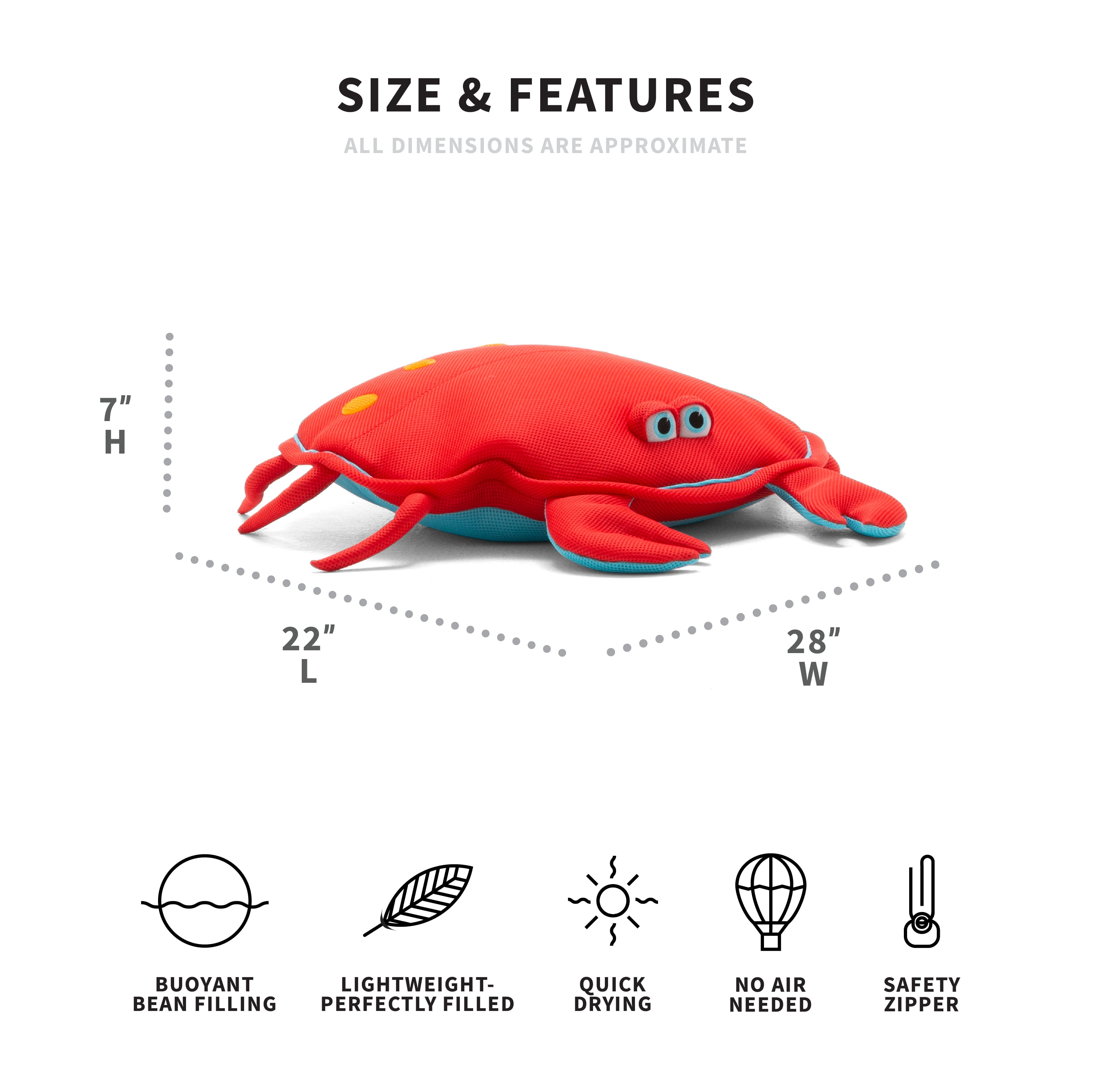Big Joe Pool Petz, Crab Animal Small Pool Toy Float, Crab Shape Mesh