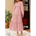 thumbnail image 3 of PRETTYGARDEN Maxi Dresses for Woman Fall Boho Long Sleeve Smocked A Line Ruffle Holiday Party Long Dress with Pockets, 3 of 6