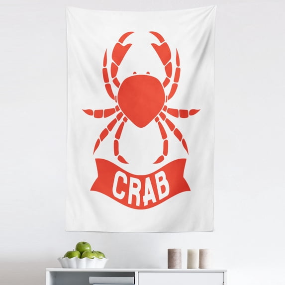 Crabs Tapestry, Exotic Aquatic Animal in Red Marine Cuisine Ocean Wildlife Shellfish, Fabric Wall Hanging Decor for Bedroom Living Room Dorm, 5 Sizes, Scarlet White, by Ambesonne