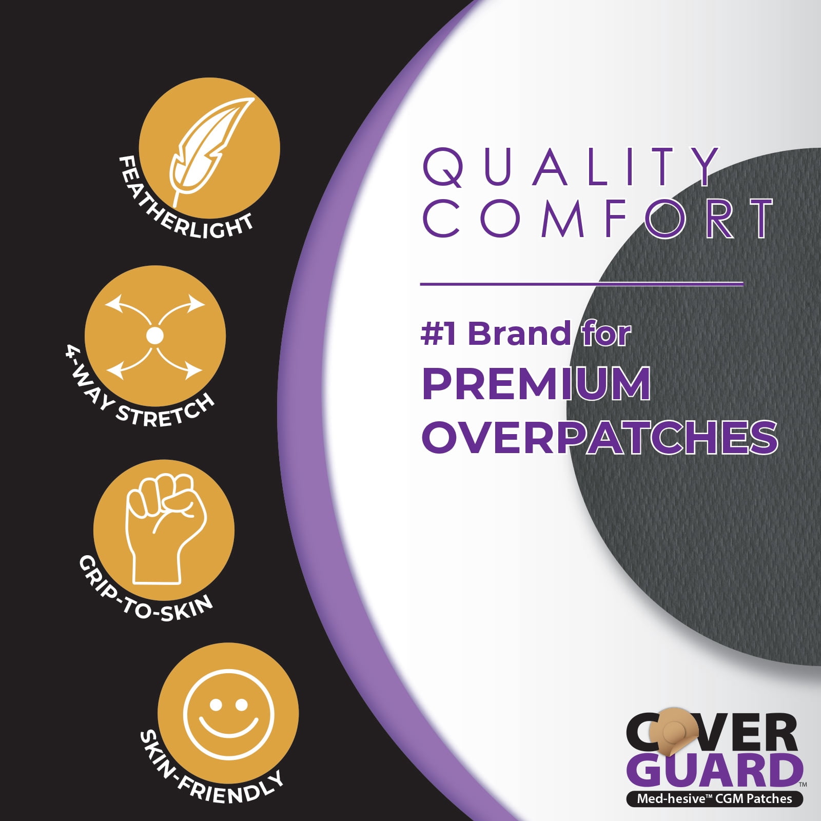CoverGuard CGM Overpatch | Guardian 4 | Black Full Coverage Design| 25-Count | Waterproof Adhesive | Anti-Fray | Easy Application & Removal | Sensor Protection