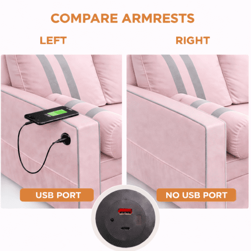68.5 Inch Pink 2-Seater Pull Out Sleeper Sofa Bed with USB Charging Port, 3-Position Adjustable Backrest Convertible Loveseat for Living Room, Guest Room, Apartment