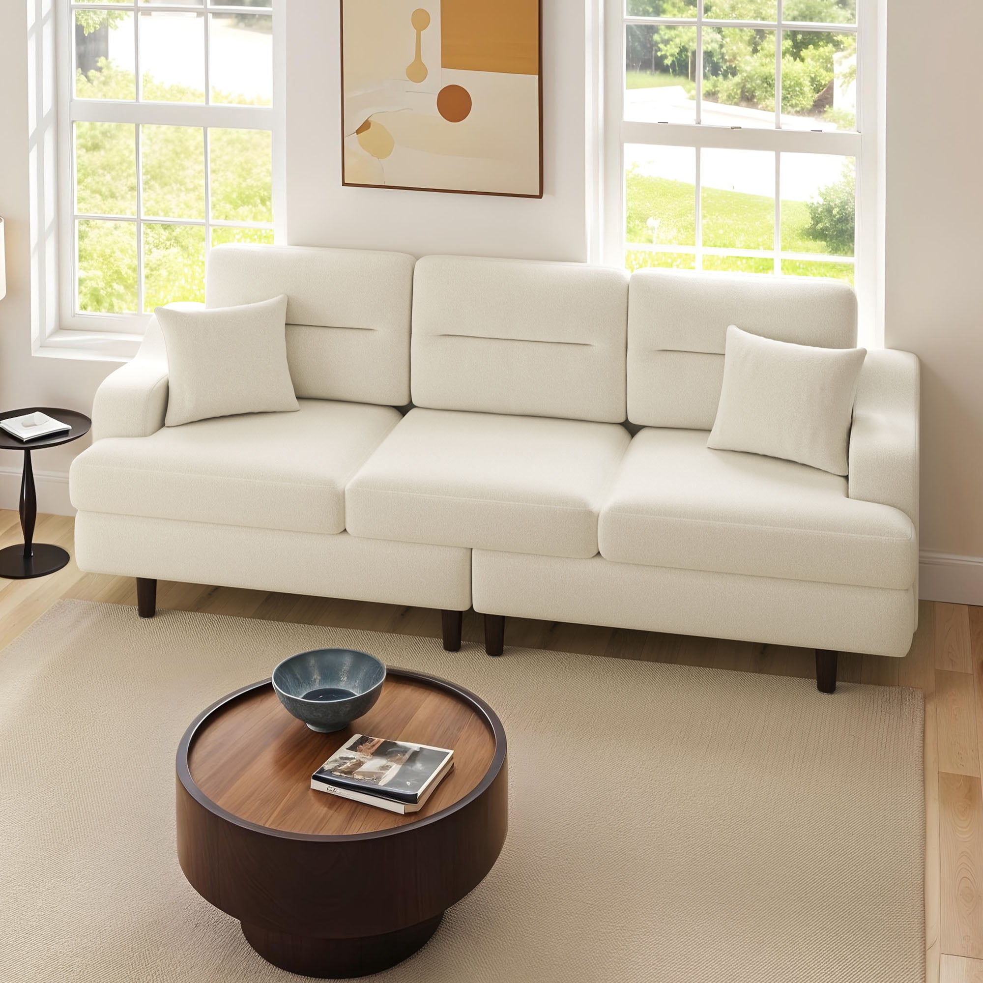 Uforic 3 Seater Sofa Couch, Deep Seats Comfy Sectional Sofa with Armrest for Living Room, Home Office, Beige