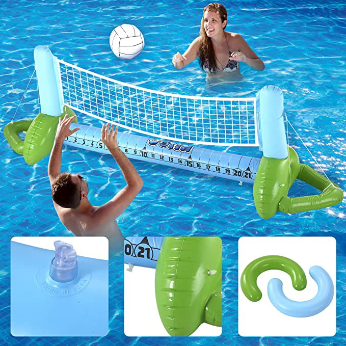 Details about   Inflatable Pool Float Set Volleyball Net & Basketball Hoop Balls Included Fun 