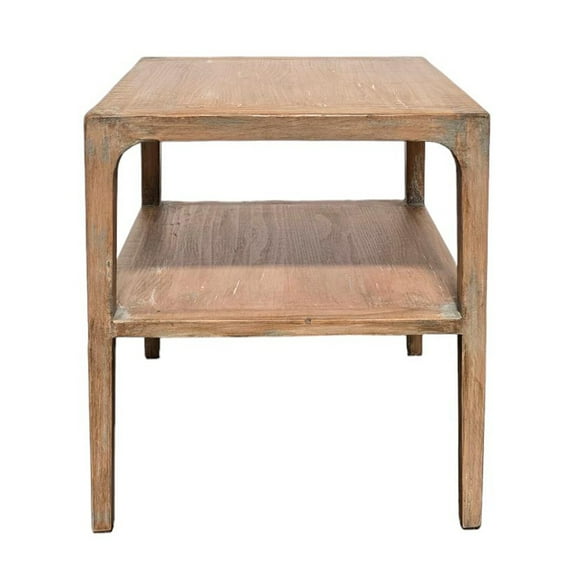 Benjara Tuley Corner End Table- Storage Shelf- Gray Pine Wood- 22in Square