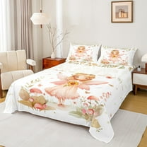 jejeloiu Caroon Elf Girls Twin Sheet Sets,Country Sunflower Mushroom Twin Fitted Sheet,Fairy Tale Theme Flat Sheet For Princess,Super Cozy Room Decor,3-Piece