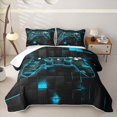 thumbnail image 2 of Erosebridal Neon Gamepad Bed Spread Queen,Abstract Geometric Plaid Controller Queen Coverlet Set For Boys,3pcs, 2 of 7