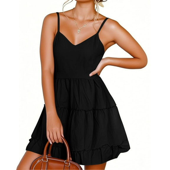 Womens Dress Shirt, Spaghetti Strap V Neck Tank Dress Sleeveless Casual With Pocket Great Gatsby Dresses For Women Special Occasion Dresses Gold Dresses Homecoming Dresses (XXL, Black) ZMTing