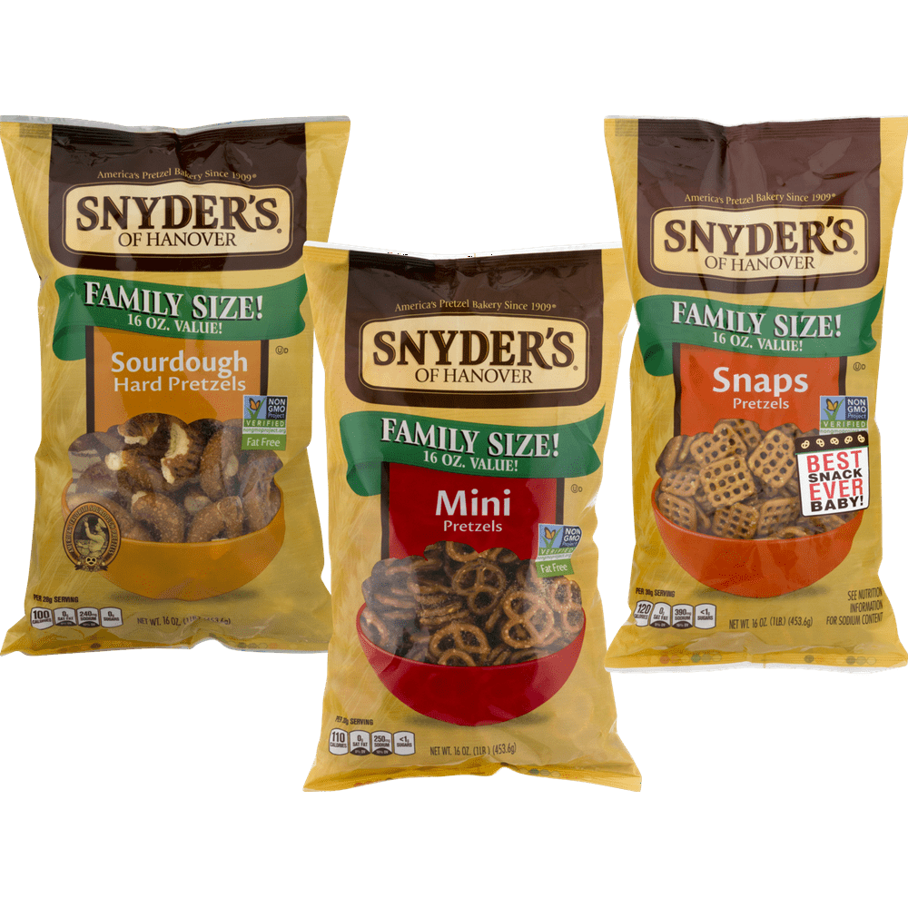 Snyder's of Hanover Family Size Pretzels 16 oz. Bags (Variety, 3 Bags)