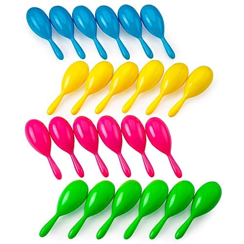 Bright Neon Maracas 24 Pcs 4” Colorful Funky Assorted Pairs Noise Maker Shaker Educational Toys for Kids Cinco de Mayo by Kidsco Musical Instrument for Fiesta Celebration Salsa Themed Party 