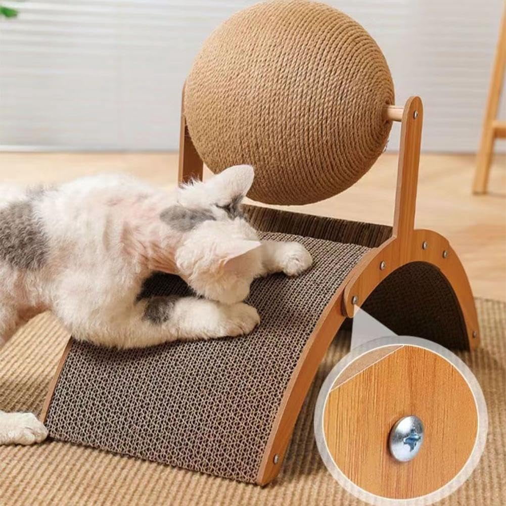 Interactive Cat Scratcher, Cat Scratching Post Design with Arch Bridge Balls-Stylish CatScratching Board, Natural Sisal Scratcher Ball, Fun and Engaging Scratching Post for Exercise