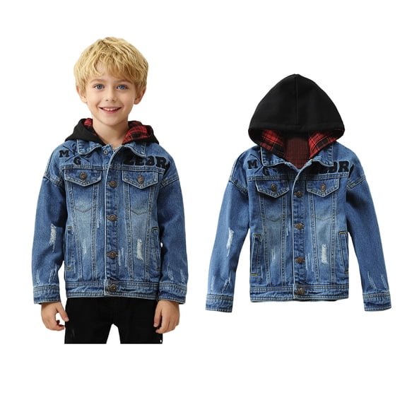 Toddler Jean Jacket Boys Long Sleeve Boys Denim Hoodie Blue Jacket Boys Spring Jackets Boys Jacket Size 3-4 Years