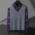 thumbnail image 2 of LNWUY Men's Solid Color Fake Two Plaid Warm Thickened Casual Knitwear Tops Long Sleeve Turndown Collar Base Shirt Gray L, 2 of 3