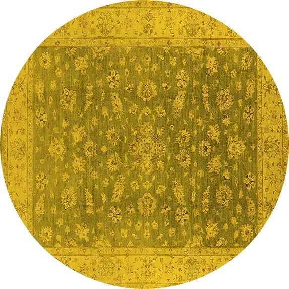 Ahgly Company Machine Washable Indoor Round Oriental Yellow Traditional Area Rugs, 3' Round