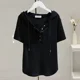 thumbnail image 4 of Camiseta holgada y adelgazante con capucha de moda para mujer, manga corta, verano 2024, nuevo estilo, capa base con cordón blanco, 4 of 5