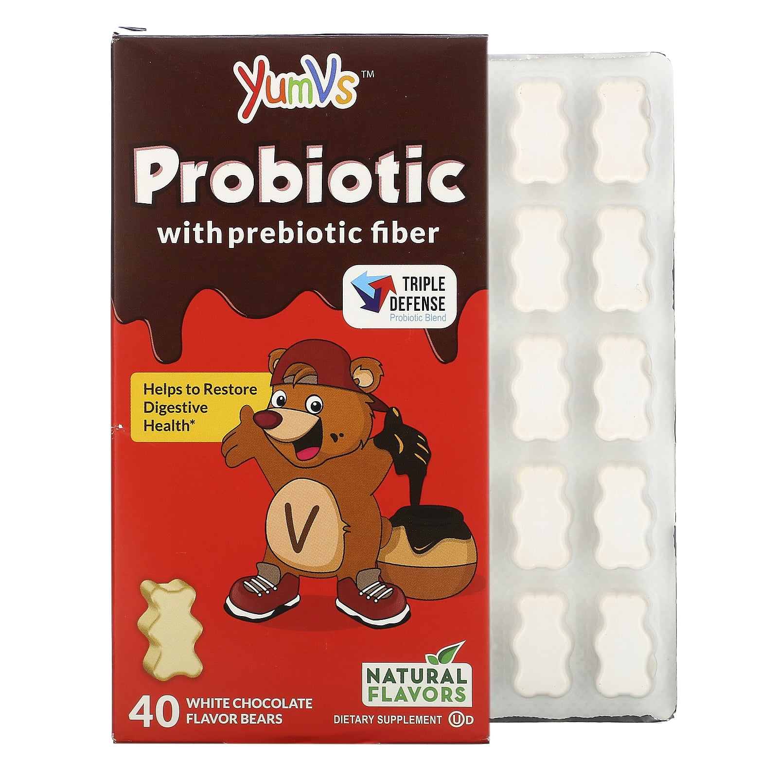 Probiotic with Prebiotic Fiber, White Chocolate , 40 Bears, YumV's