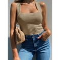 thumbnail image 5 of Womens Ribbed Tank Tops 2025 Summer Sleeveless Square Neck Shirts Casual Slim Fitted Knit Shirts Khaki M, 5 of 7
