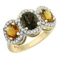 thumbnail image 1 of 14K Yellow Gold Natural Smoky Topaz & Whisky Quartz 3-Stone Ring Oval Diamond Accent, size 10, 1 of 2