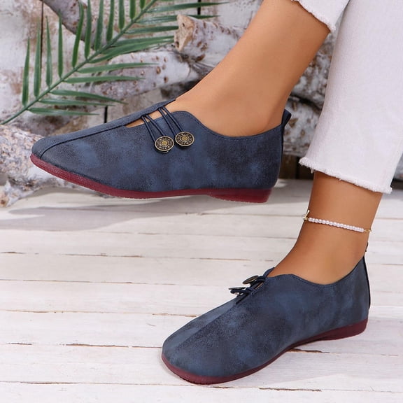 8 Hour Wear Comfortable Office Casual Dress Shoes Plus Size V-Cut Wide Width Spring Summer Blue 5.5
