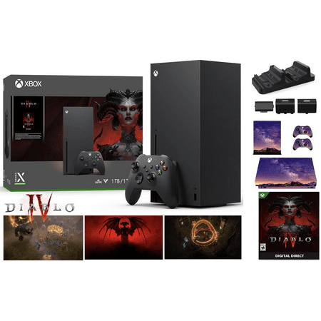 2023 Newest Microsoft Xbox Series X 1TB SSD Gaming Console, Diablo IV Holiday Bundle, 16GB GDDR6 RAM, 8X Cores Zen 2 CPU, 4K UHD Blu-Ray, 8K HDR + One Controller + Charging Dock + Console Skin