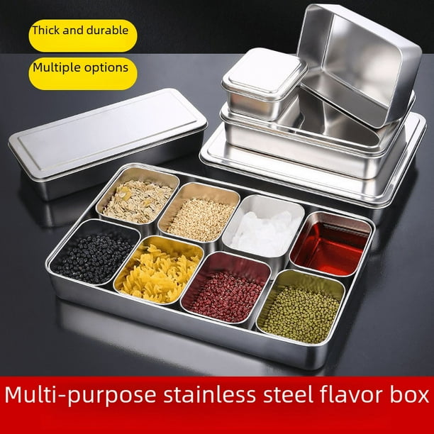 Caja de acero inoxidable 304 para condimentos, rectangular, comercial, con tapa, para muestras, para refrigerios y helados