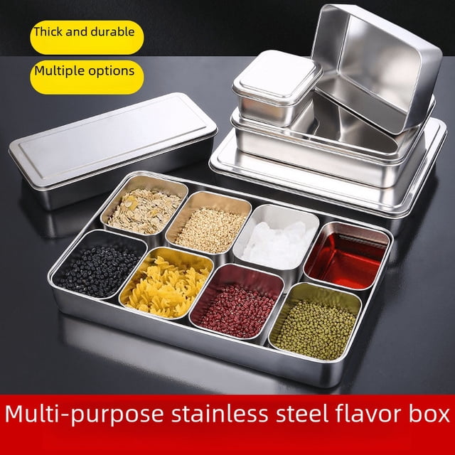 Caja de acero inoxidable 304 para condimentos, rectangular, comercial, con tapa, para muestras, para refrigerios y helados
