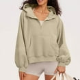 thumbnail image 4 of Chiccall Hoodies for Women Half Zip Up Cropped Sweatshirts Jackets Lace Stitching Fashion Outfits Winter Clothes Khaki M, 4 of 8