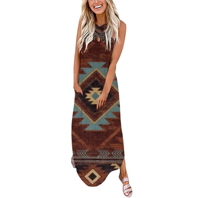 SMihono Robe d'Été Grande Taille pour Femmes 2023 Décontractée Ample d'Été Imprimée Robe Débardeur Robe de Plage Col Rond Sans Manches Robes