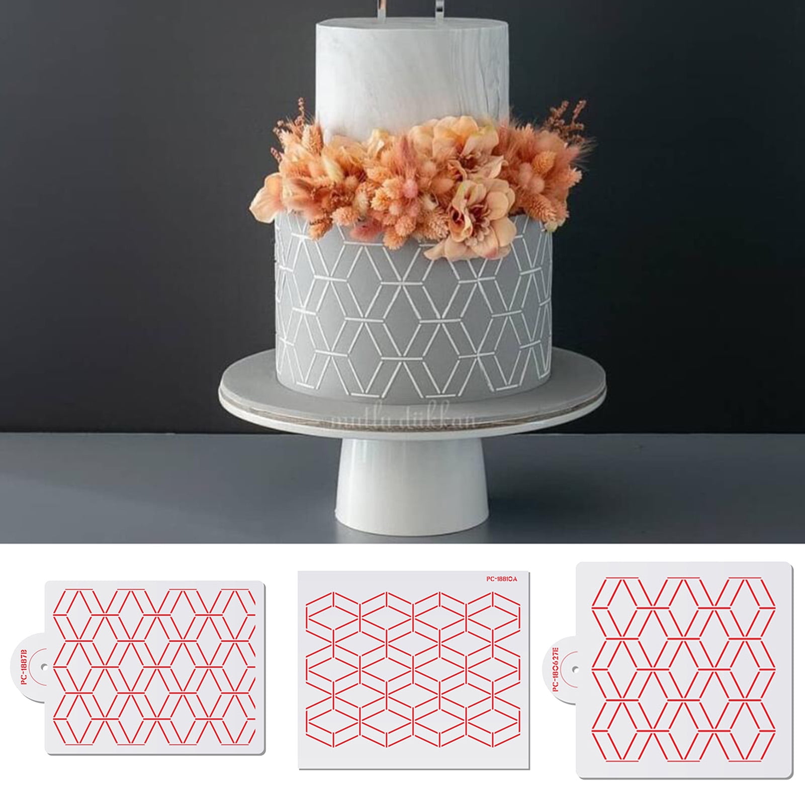 Cheer.US 3 Pcs Wedding Cake Stencil Template,Wheat Spike Pattern Cake  Stencil Mold Plastic Spray Lace Cake Stencils Template Drawing Mould,Cake  Side
